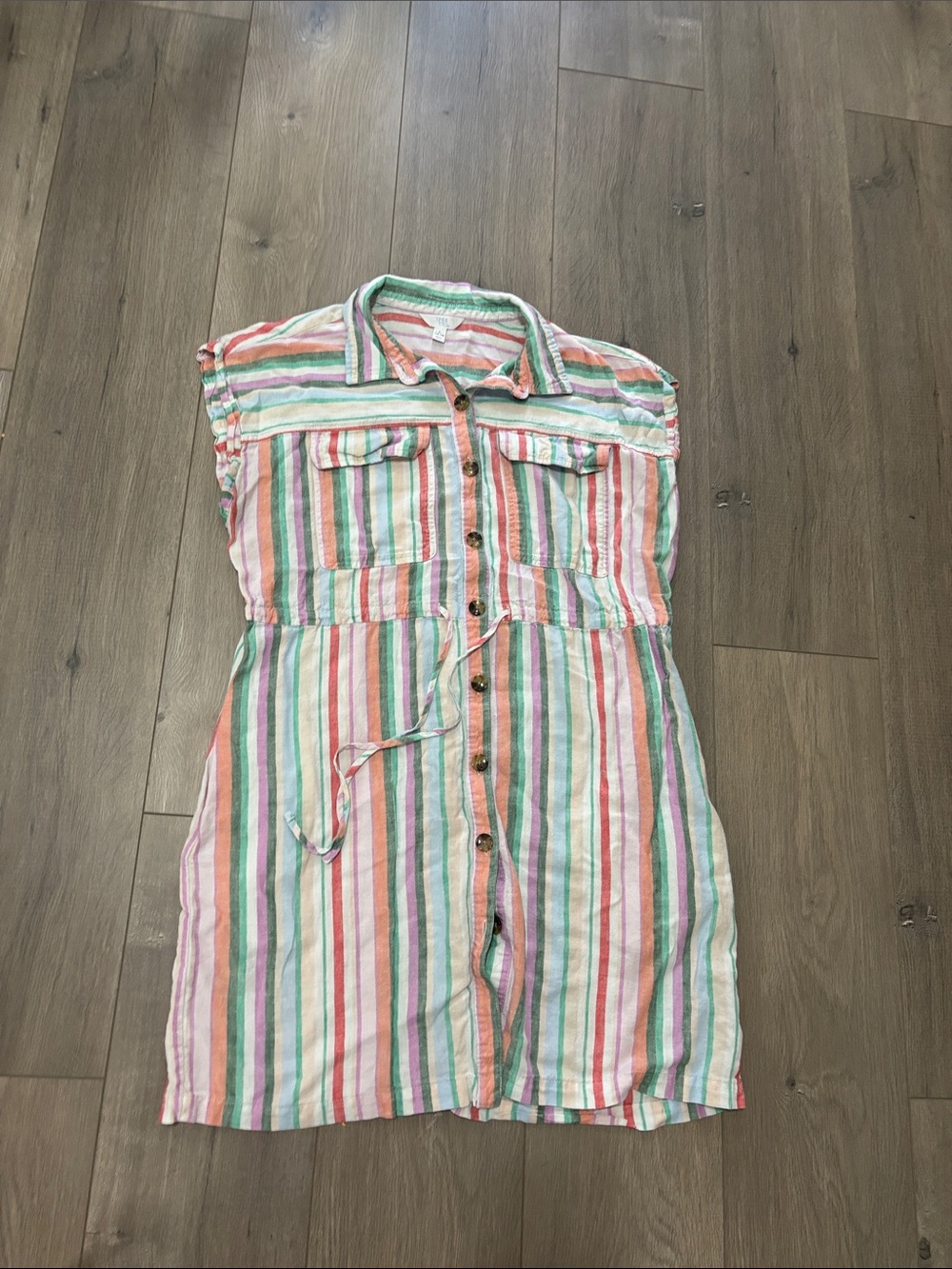 Linen blend Striped Button-Front One-Piece Dress in Multi-Color